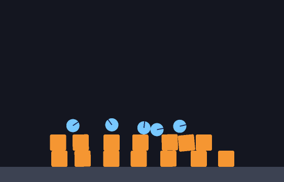 boxes and balls dropped onto a floor, settled into a pile