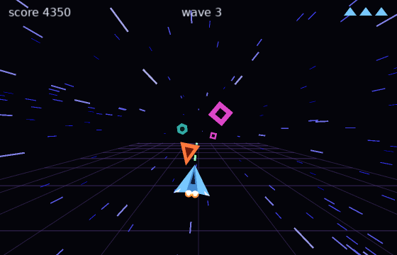 the starfield shmup, with enemies diving over a perspective grid