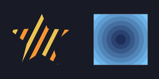 stripes clipped to a star by the stencil, circles clipped by a scissor